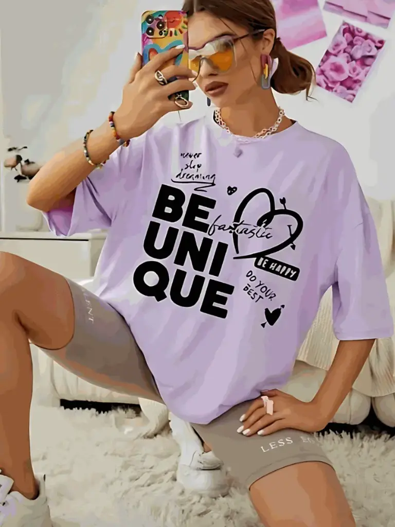 Purple Colored Oversized Women's T-Shirt