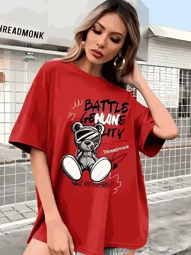 Red Colored Oversized Women's T-Shirt(50% OFF)